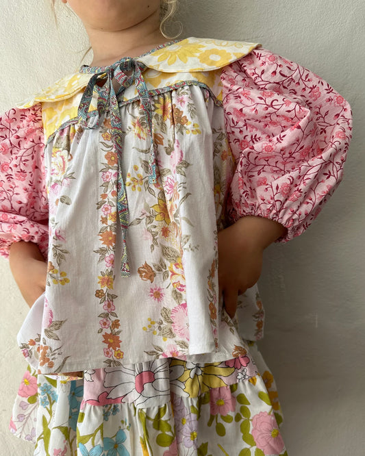 Mini Puff Blouse w/ Peter Pan Collar ~ Pink / Yellow